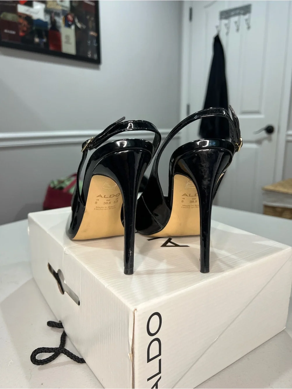 Aldo Black Patent Pointed Slingback Heels
